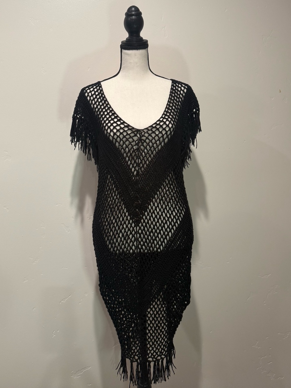 Vintage Havana Crochet Fringe Cover-Up Dress Boho Festival Witchy Whimsigoth